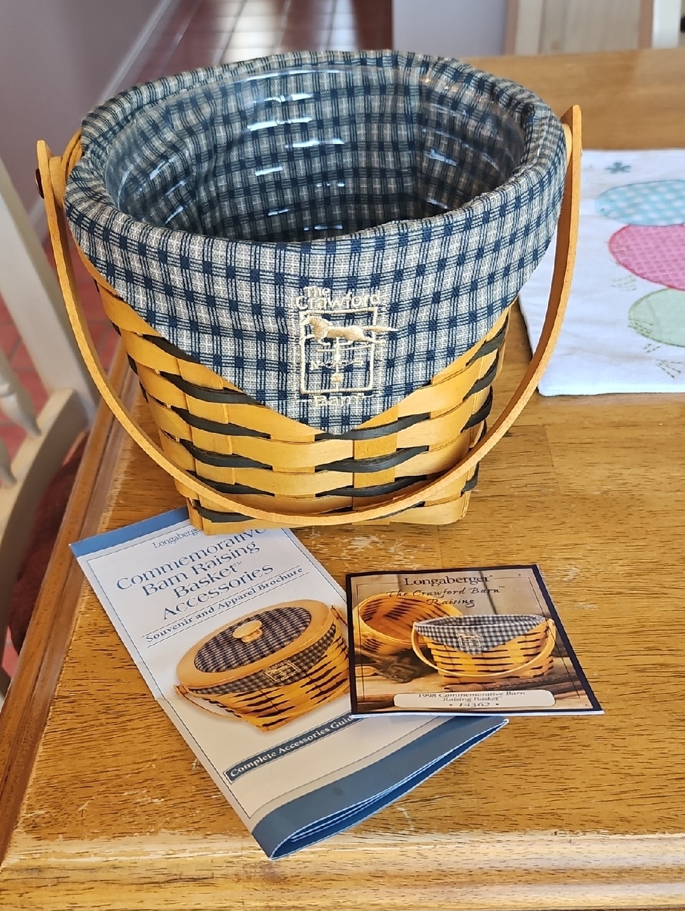 Longaberger Yellow and Blue Plaid Basket with Handle